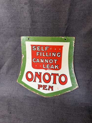 Onoto Pens double sided enamel sign - rare!